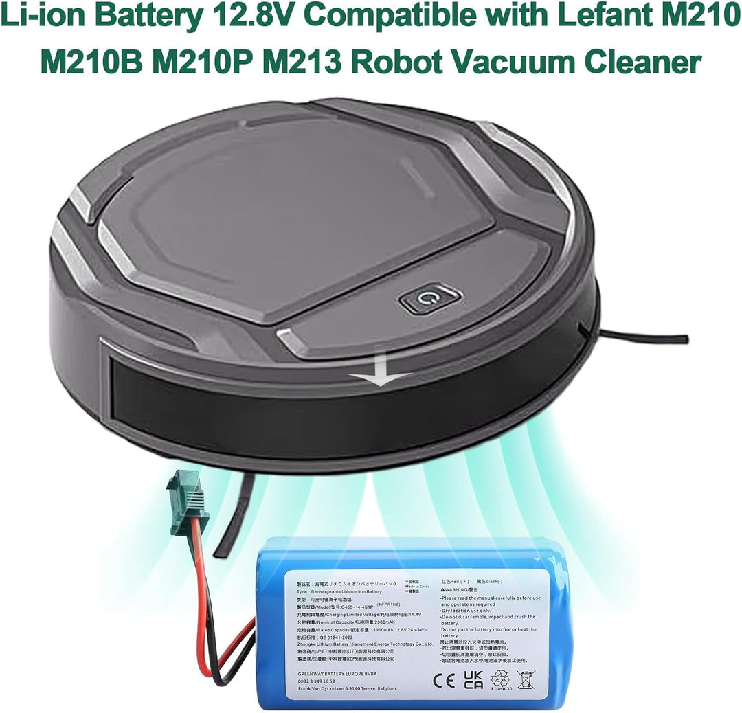 12.8V 2000mAh Ersatzakku Kompatibel mit Lefant M210 M210B M210P M213 M213S Robot Vacuum Cleaner, Li-