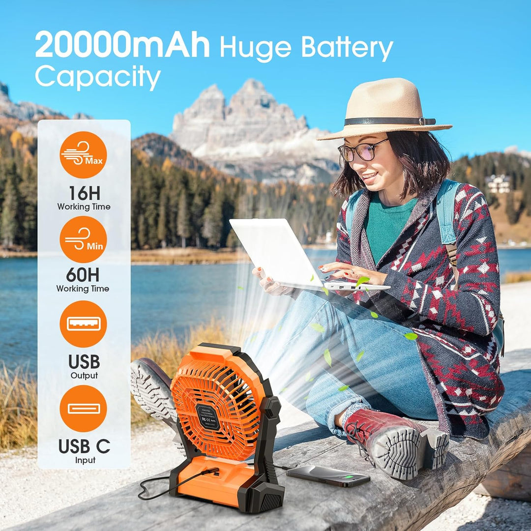 PEBEST Batteriebetriebener Ventilator 20000mAh Kabellos, Wiederaufladbarer Tragbarer Ventilator mit