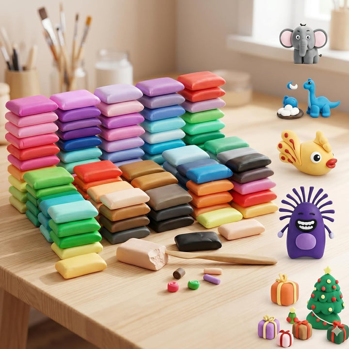 Modellermasse Set 100 Farben luftrocknend – Leichte Soft-Clay Knetmasse, 10g pro Farbe, inklusive We