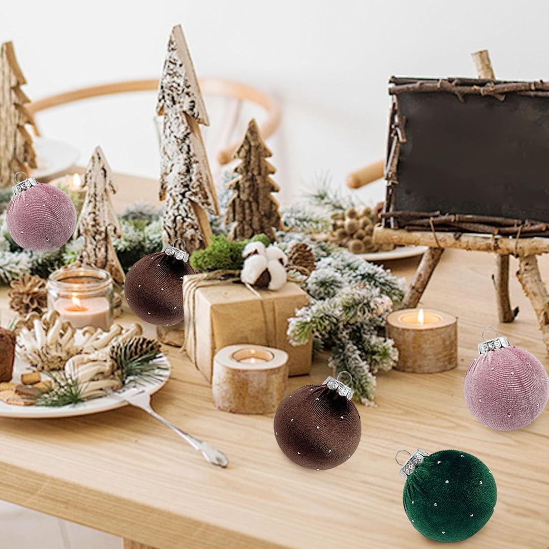 SNAIL GARDEN 12 Stück Glitzer-Samt-Weihnachtskugeln mit Goldenen Schnüren, 6cm Weihnachtsbaum-Dekora