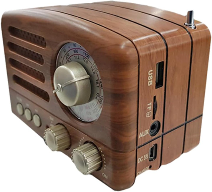 Vintage Holz-Radio mit Bluetooth, AM/FM/SW, MP3-Player, USB/SD-Kartenslot, Akku, Retro-Design