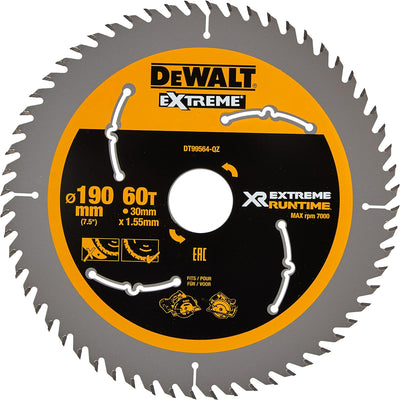 Dewalt XR Extreme Runtime Kreissaegeblatt Handkreissäge, 1 Stück, 190/30 mm 60 WZ/FZ, DT99564-QZ 190