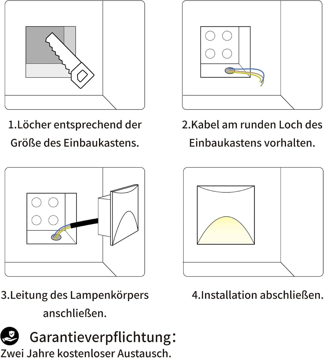 4Stk. LED Einbauleuchte für Treppenleuchte 3W, IP65 Wasserdichte Treppenbeleuchtung Treppen Licht St