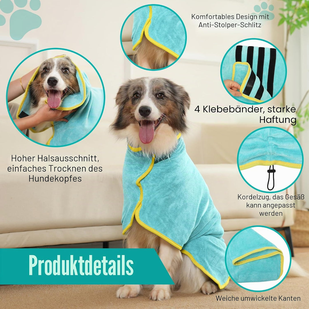 Hundebademantel Ultra Saugfähig Mikrofaser Hunde Trockenmantel für Schnelles Trocknen, Weiches Doppe