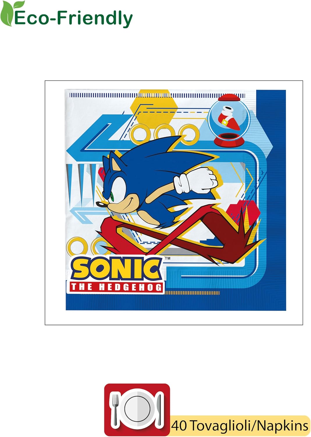 Ciao - Partygeschirr Party-Set Sonic the Hedgehog für 24 Personen (112 pcs: 24 Pappteller Ø23cm, 24