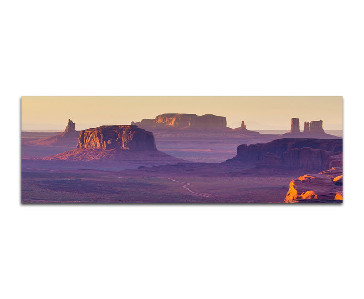 Paul Sinus Art Panoramabild auf Leinwand und Keilrahmen 150x50cm USA Monument Valley Abenddämmerung