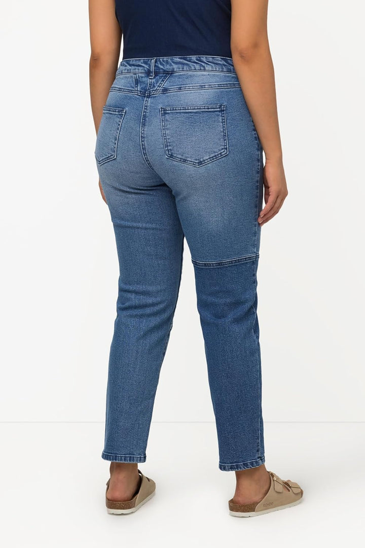 Ulla Popken Damen Denim mit Patch Jeans 32W / 32L Blue Denim, 32W / 32L Blue Denim