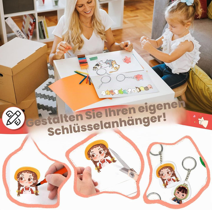 REAQUE Schrumpffolie Set Schlüsselanhänger, Schrumpffolien Set enthalten 25 Stück Schrumpffolien Kun