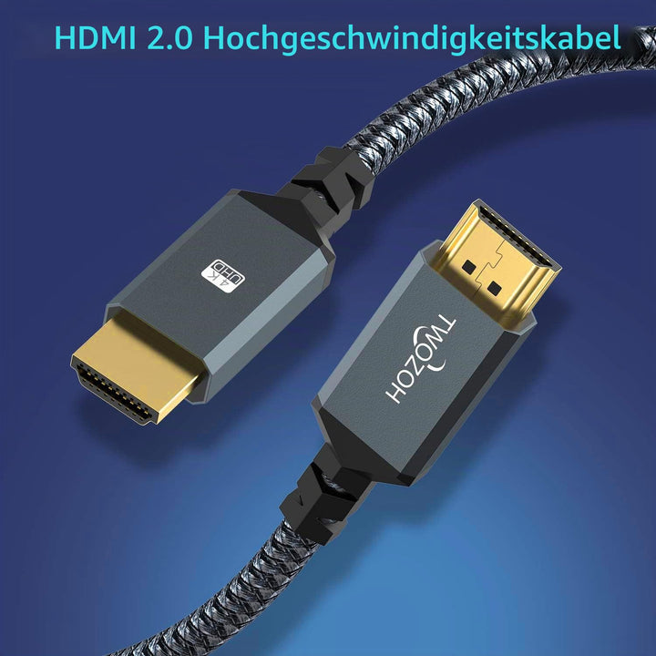 Twozoh 4K HDMI Kabel 2M 2 Stück, Geflochtenes Nylon HDMI auf HDMI Kabel Unterstützt 18Gbps 3D/4K@60H