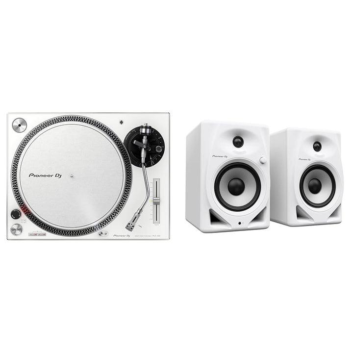 Pioneer DJ PLX-500-W DJ-Plattenspieler mit Direktantrieb, Weiss & DM-50D 5" Desktopmonitorsystem (we