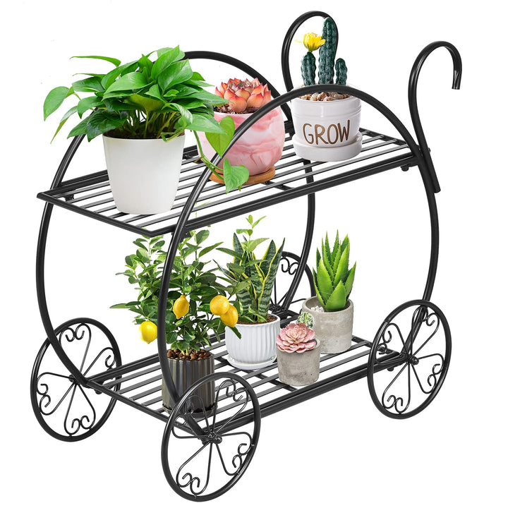 COSTWAY Pflanzenregal Blumenregal 2-stufig, Blumenständer freistehend, Blumentreppe Metall, Pflanzen