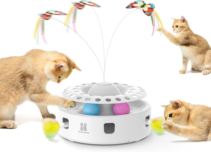 Potaroma 3-in-1 Interaktives Elektrisches Katzenspielzeug – Automatisches Federspiel, Flatternder Sc