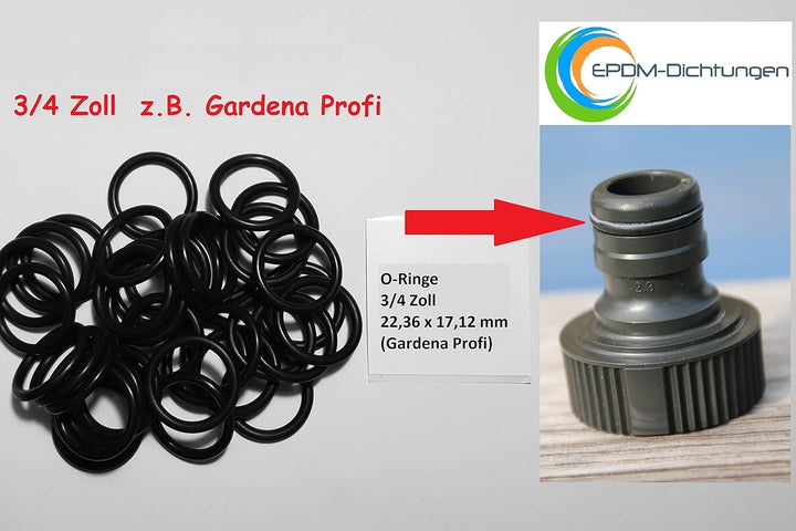 O-Ringe Gummi-Dichtungen EPDM für alle 1/2" bzw. 3/4" Zoll Garten Schlauchsysteme z.B. Gardena (Prof