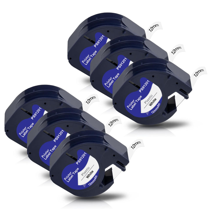 6x Pristar Kompatible Schriftband als Ersatz für Dymo Letratag 91221 S0721660 Etikettenband 12mm x 4