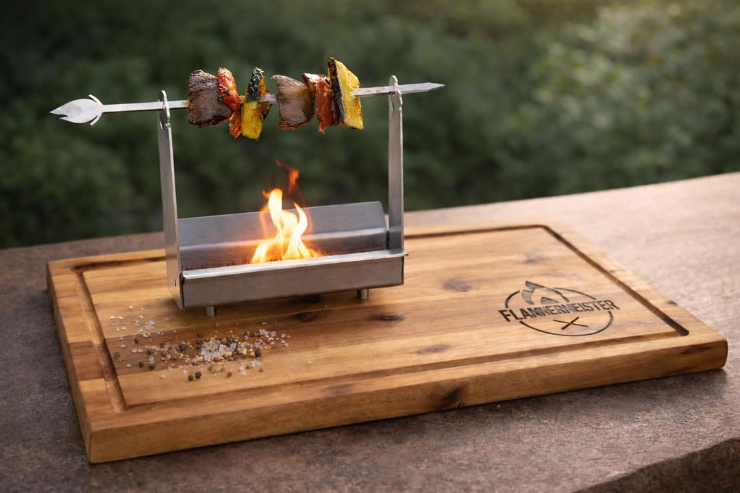Flambier Tischgrill mit Tranchierbrett, BBQ, Tragbarer Grill, Minigrill, indoor