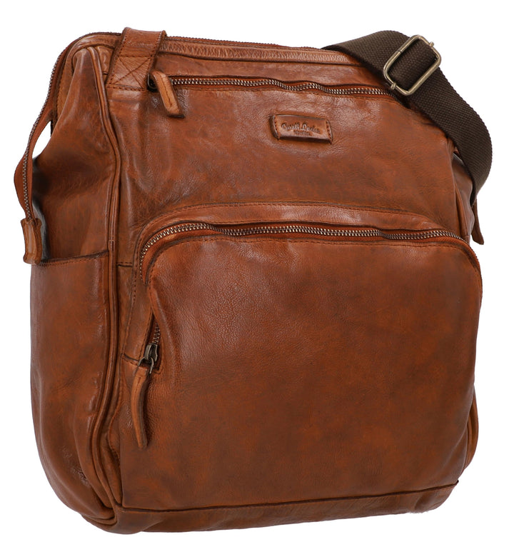 Gusti Leder Wickelrucksack Carina – Unisex Echtleder Wickeltasche für Mama und Papa, mit Flaschenhal