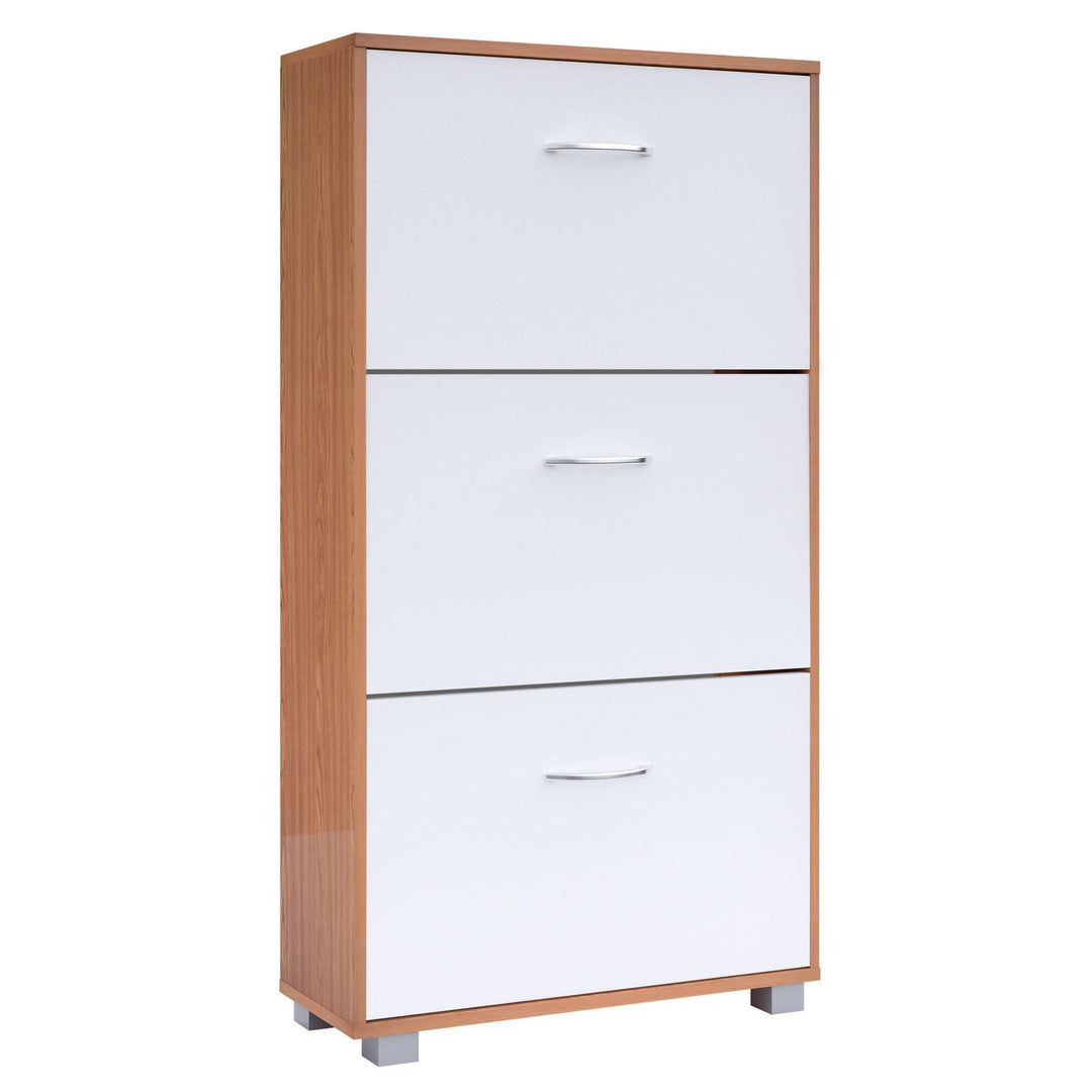 Casaria® Schuhschrank für 18 Paar Schuhe Schmal 115x60x25cm 3 Klappen Hoch Holz Geschlossen Kippsich