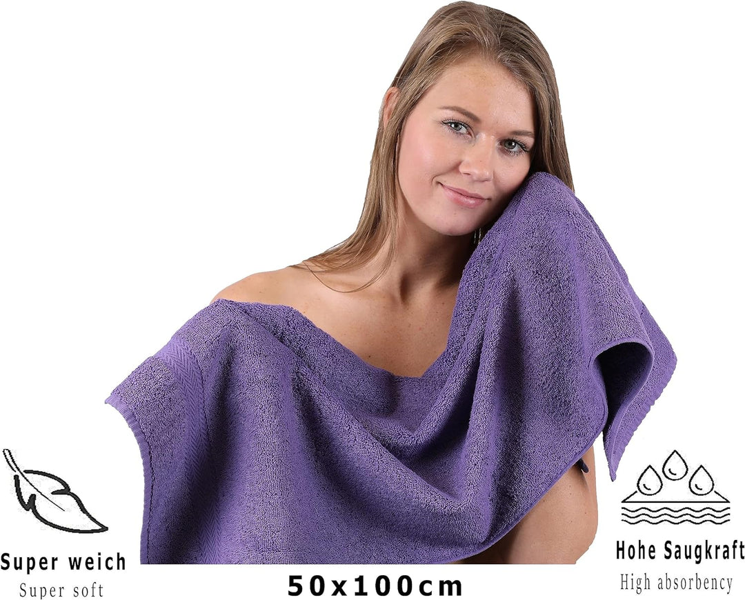 Betz 8 Stück Handtücher Set Grösse 50 x 100 cm Handtuch Premium 100% Baumwolle Farbe lila, Lila