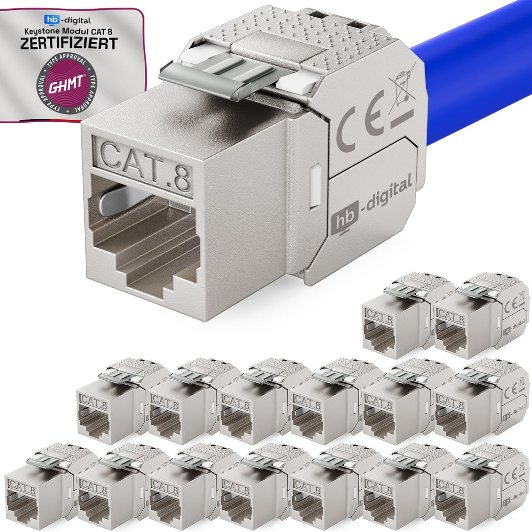 16x Cat.8.1 Keystone cat8 Jack RJ45 Buchse Modul 2000 MHz 40Gbit vollgeschirmt werkzeuglos STP RJ-45