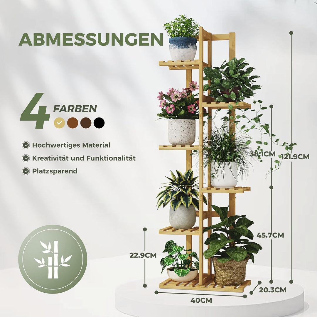 Bamworld Pflanzenständer Blumenständer Bambus Pflanzenregal Indoor Blumenregal Kleines Metall Blumen