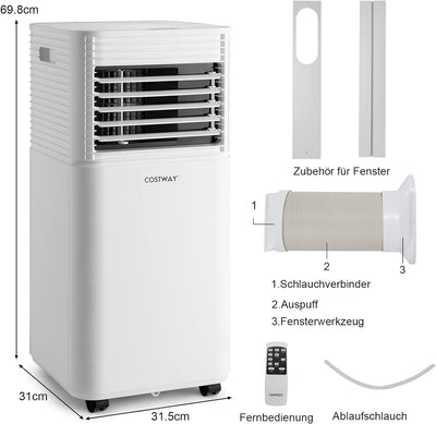 COSTWAY Mobile Klimaanlage für Räume bis zu 60-75 m³(20-25 m²), 7000 BTU, 2,1KW, Kühlen&Ventilieren&