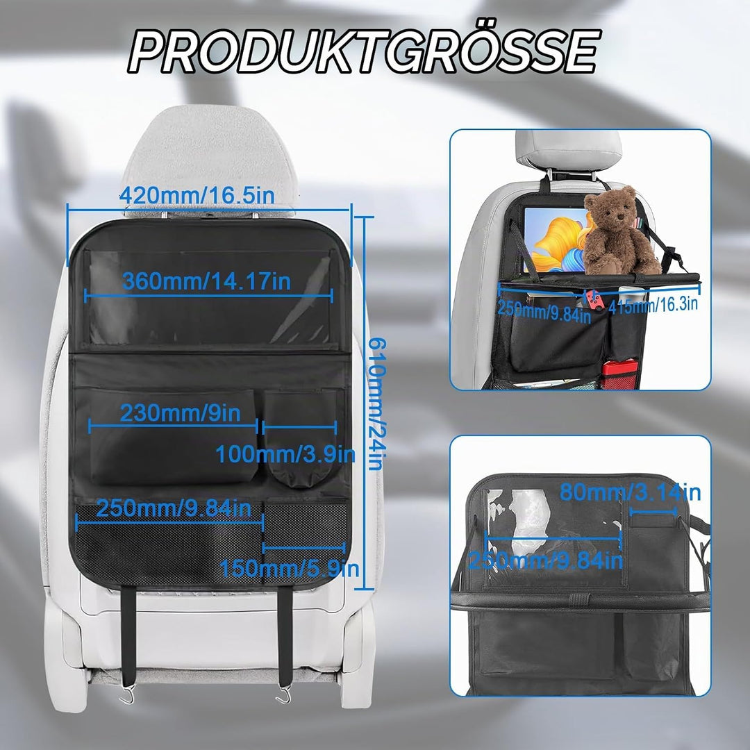 Auto Rückenlehnenschutz mit Organizer, Wasserdichter Oxford Stoff, Rücksitz Aufbewahrung (A), B