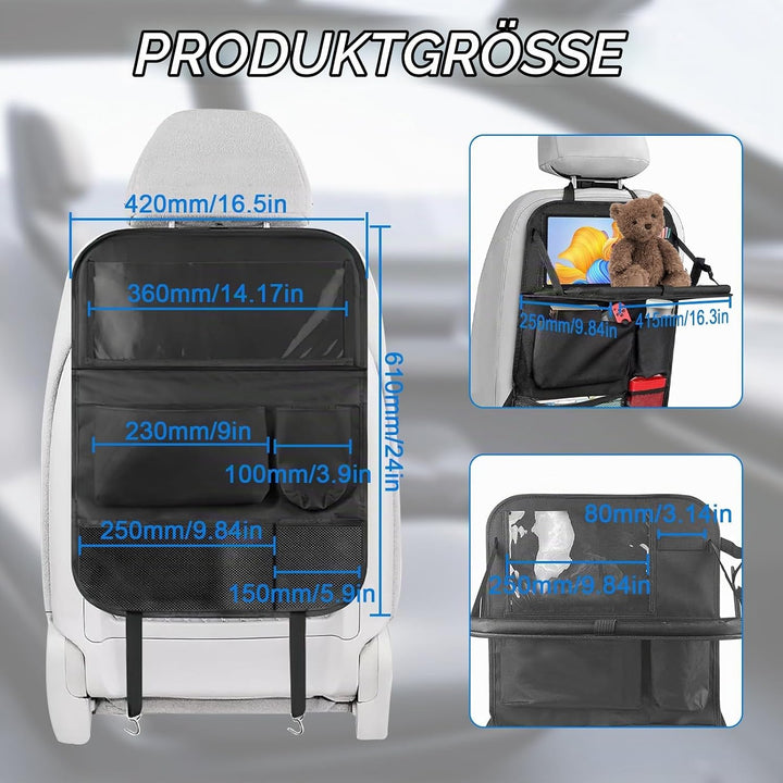 Auto Rückenlehnenschutz mit Organizer, Wasserdichter Oxford Stoff, Rücksitz Aufbewahrung (A), B