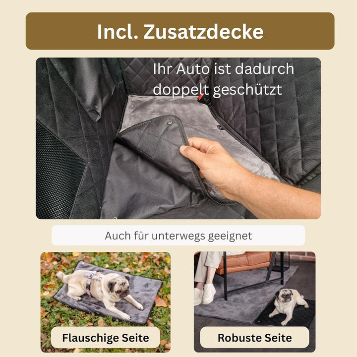2GOODz Hunde Autositz für Rückbank mit Flauschiger Zusatzdecke - Hundedecke für kleine, mittlere Hun