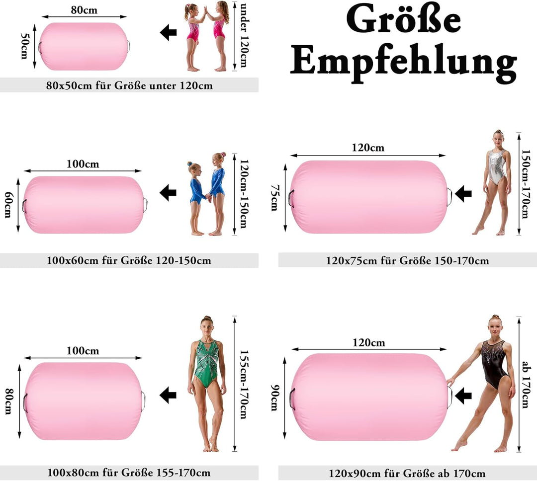 FBSPORT Aufblasbare Air Roll, 100/120cm Aufblasbare Luft Rollen, Yoga Gymnastik Zylinder, Gymnastikm