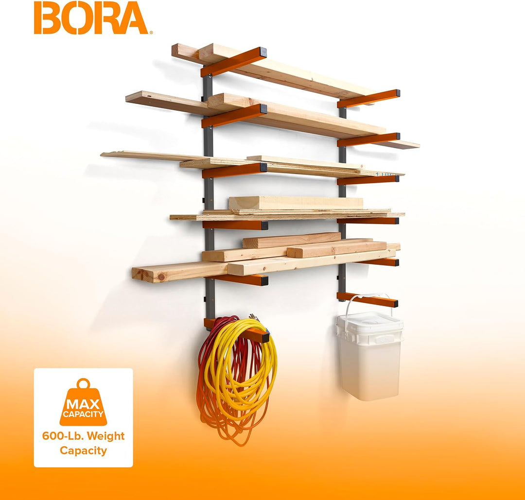 Bora Holzorganizer und Holzaufbewahrung Metallregal mit 6-stufiger Wandhalterung - Innen und Aussen