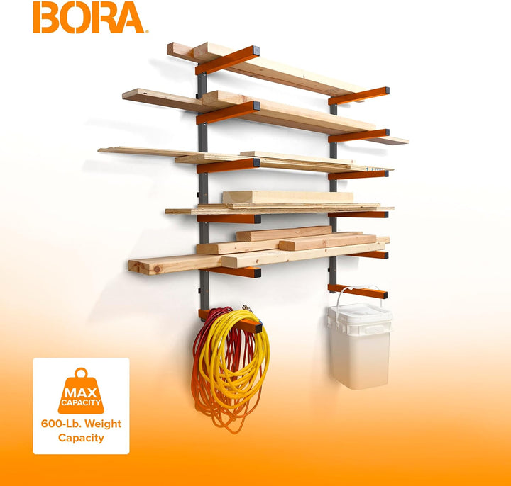 Bora Holzorganizer und Holzaufbewahrung Metallregal mit 6-stufiger Wandhalterung - Innen und Aussen