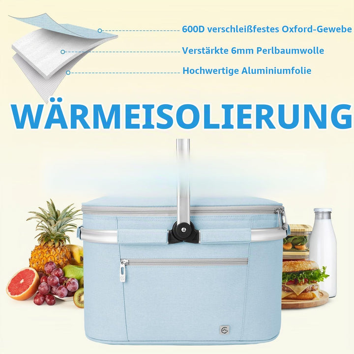 ALLCAMP Faltbar Isoliert Kühltasche - Einkaufskorb Thermo Mit Deckel, Abnehmbarer Picknickkorb 2 Per