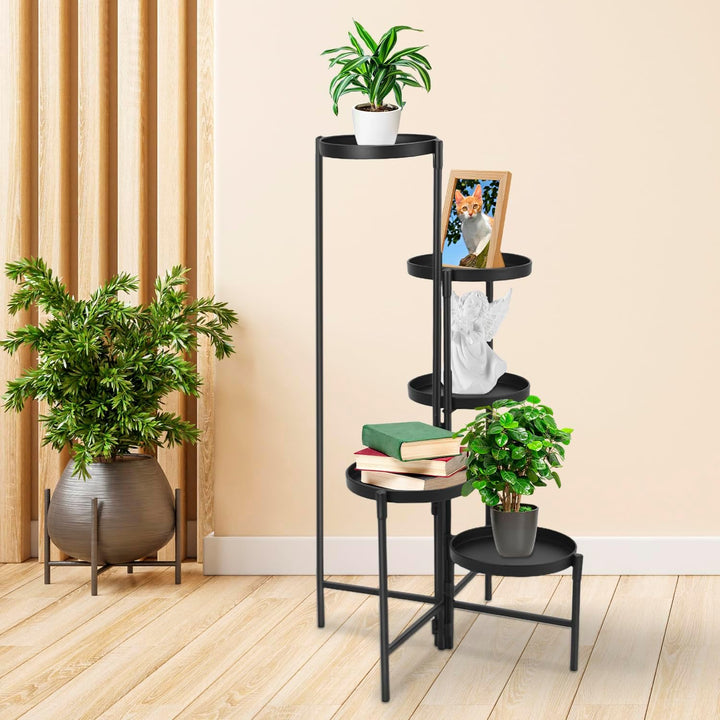 QWORK® 5 etagen pflanzenständer aus metall, blumenständer , pflanzenregal für drinnen und draussen,