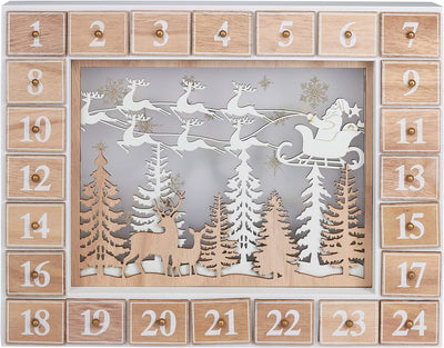 BRUBAKER Adventskalender aus Holz zum Befüllen - Fliegender Weihnachtsmann mit LED-Beleuchtung - Wie