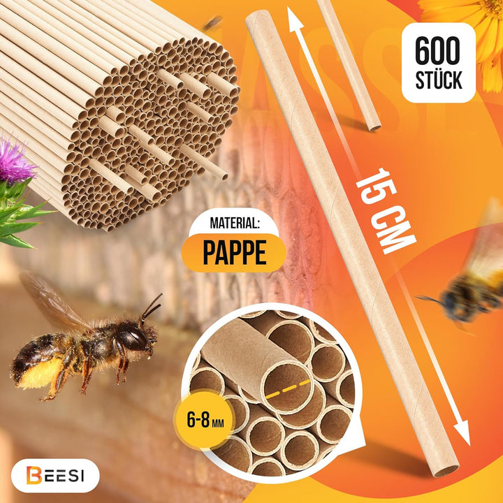 BEESI 600x Nisthülsen für Wildbienen 6 und 8 mm Ø I Wasserabweisend hohe Lebensdauer I Nisthilfe, Zu
