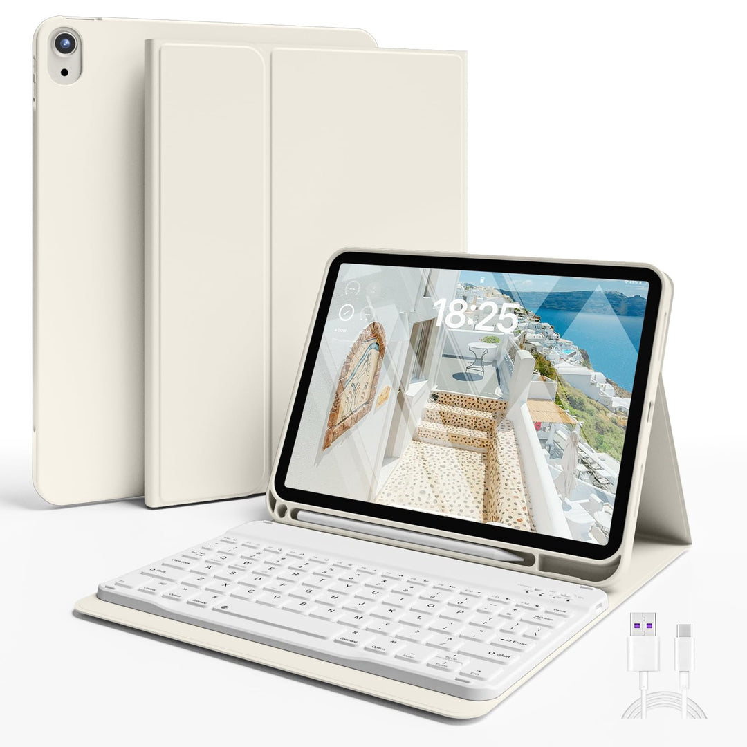 JKSML Hülle mit Tastatur für iPad (A16) 11 Zoll 2025 & iPad 10 Generation 10,9 Zoll 2022, Bluetooth