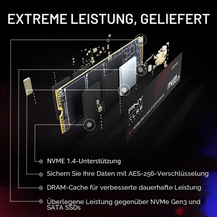 PNY XLR8 CS3140 M.2 NVMe Gen4 x4 Internal Solid State Drive (SSD) 1TB, Lesegeschwindigkeit bis zu 75