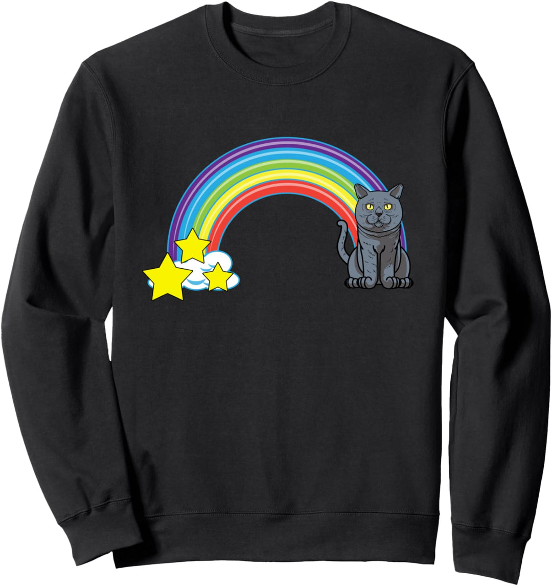 Regenbogen Britisch-Kurzhaar-Katze Retro-Stil lustige Katze Sweatshirt