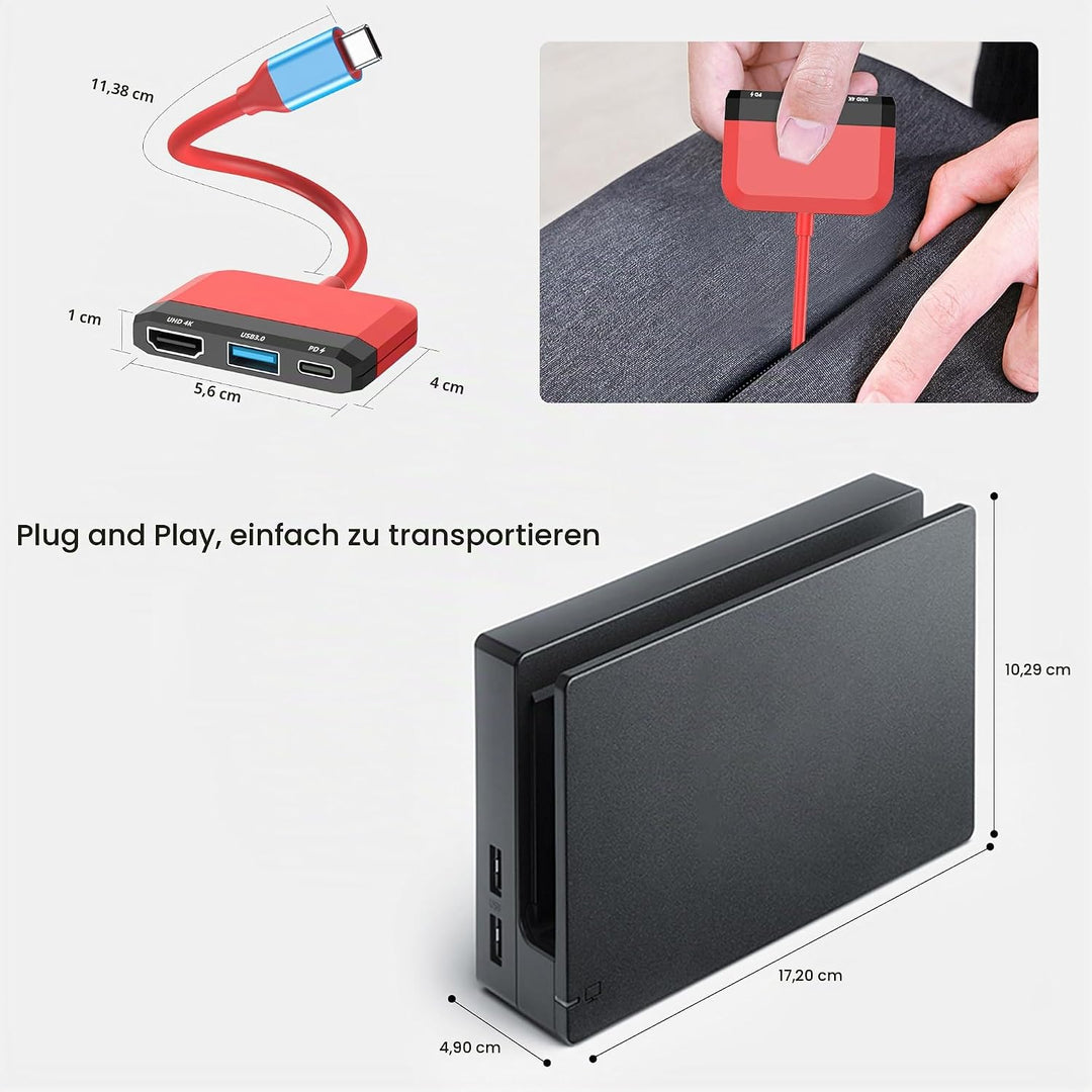 Switch Dock für Nintendo Switch/OLED Switch, 3-in-1 Mini Switch TV Dock mit 4K HDMI USB 3.0 Port USB
