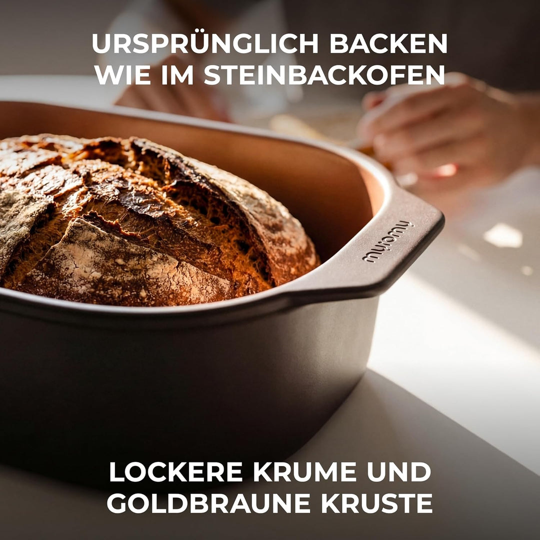 myromy® Bräter, Schmortopf &amp; Brotbackform aus Keramik Natur-Ton: Bratentopf, Dampfgarer &amp; Backform,