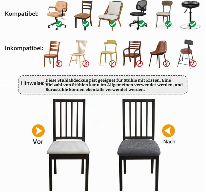 Fuloon Stuhlbezug Sitzfläche 4er Set, Stretch Stuhl Sitzbezüge für Esszimmer, Abnehmbare Waschbar Be