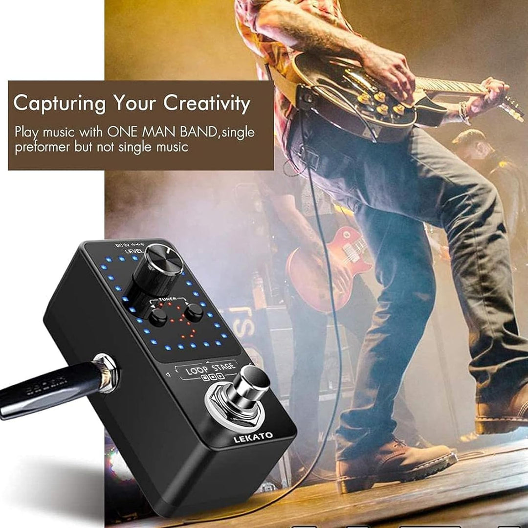 LEKATO Gitarre Loop Effektpedal mit 9 Schnallen Integrierte Stimmgerät Loop Station Max 40 Minuten A