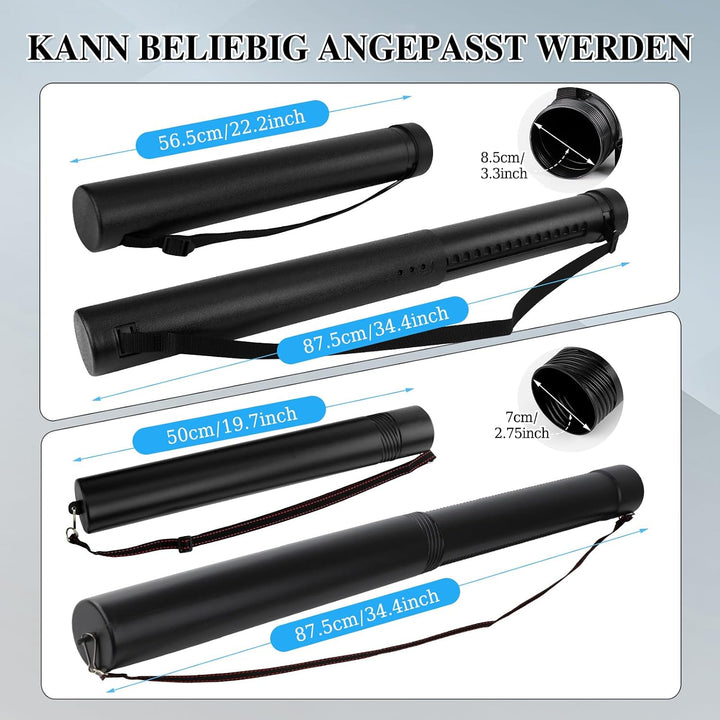 DEWEL 2 Stück Posterrolle A0, Teleskoprohr 56,5-87,5cm und 50-87,5cm, Länge und Tragegurt verstellba