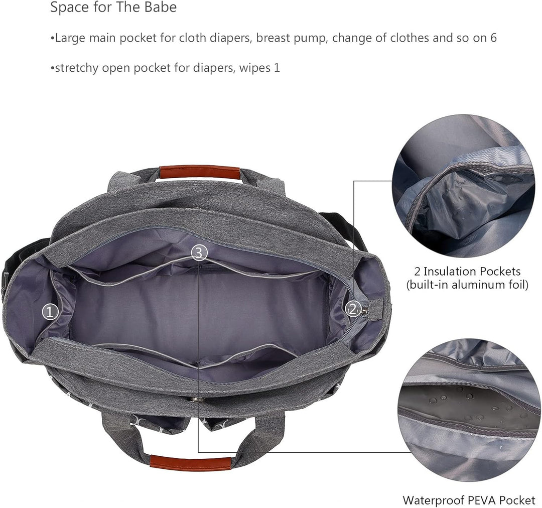 Wickeltasche Multi Pockets Grau Tragbare Windel Tote Caddy Organizer, Reissverschluss Large Size mit