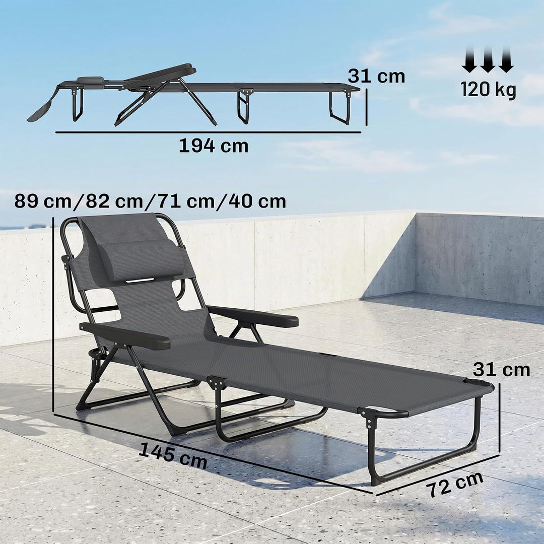 Outsunny Sonnenliege klappbar Gartenliege mit Lesefenster, Kopfkissen, Liegestuhl mit 4-Fach verstel