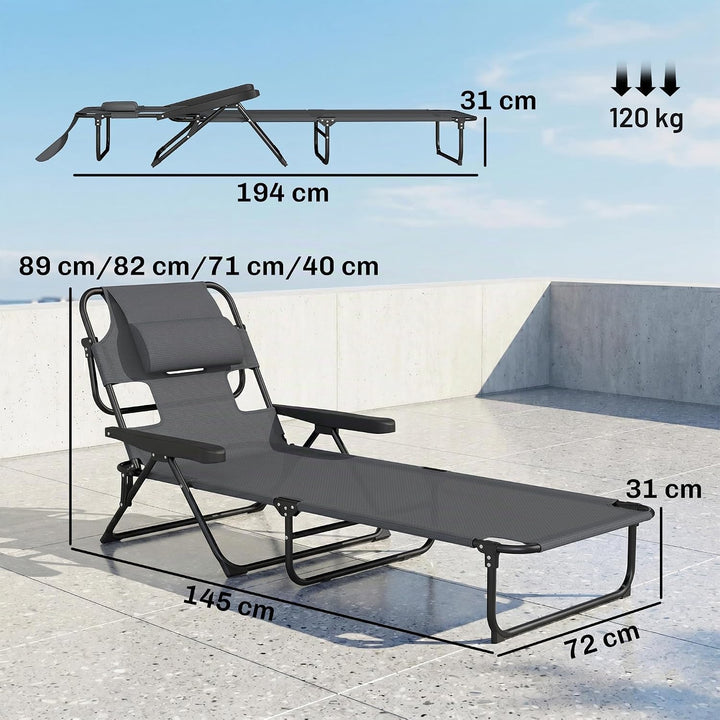 Outsunny Sonnenliege klappbar Gartenliege mit Lesefenster, Kopfkissen, Liegestuhl mit 4-Fach verstel