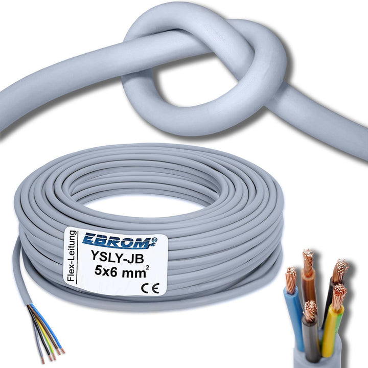 EBROM Flexibles YSLY-JB 5x6 mm² Verlegekabel grau für Ladestation - 57 m | 5m bis 70m, sehr flexibel
