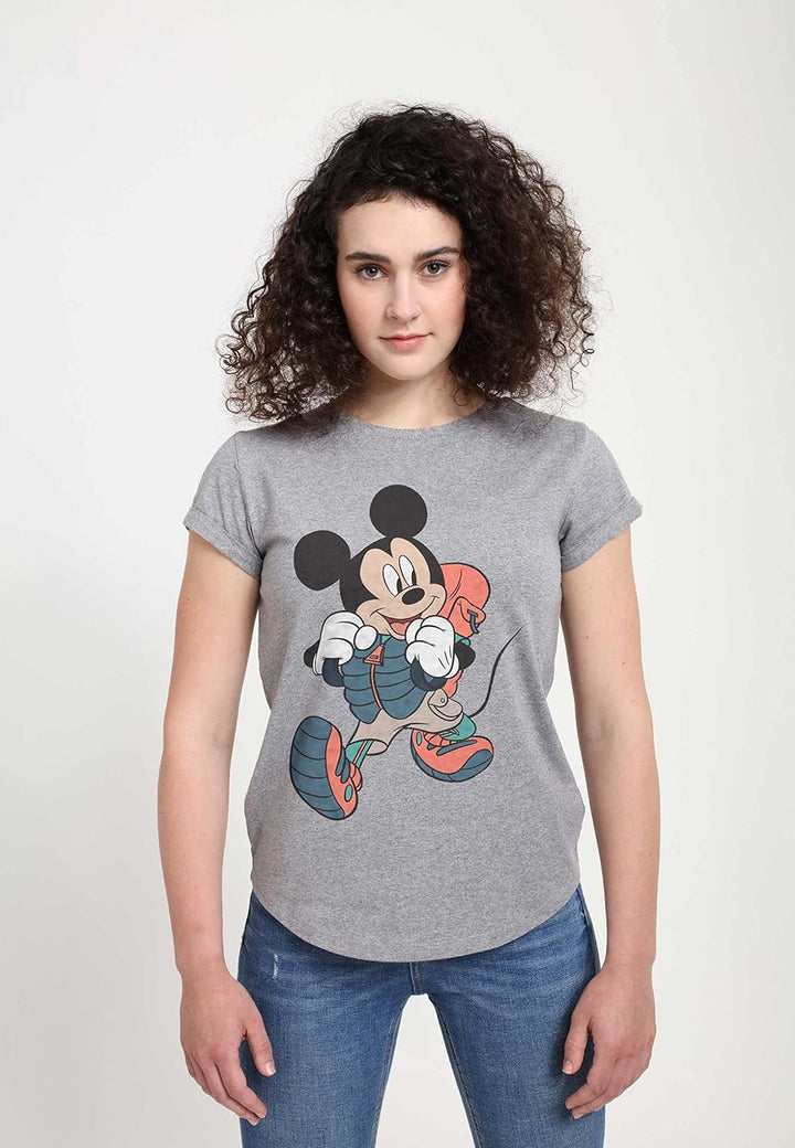 Disney Damen Classic-Hiker Mickey Women's Organic Rolled Sleeve T-Shirt M Melange Grey, M Melange Gr
