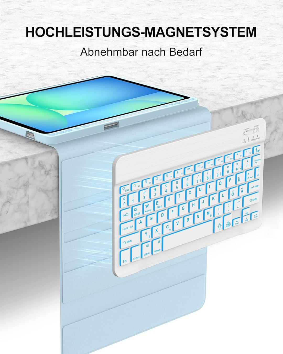 Für Samsung Galaxy Tab S10 FE Hülle mit Tastatur 7-Farben Beleuchtung, für S9 FE/S9 10,9/11 Zoll (20
