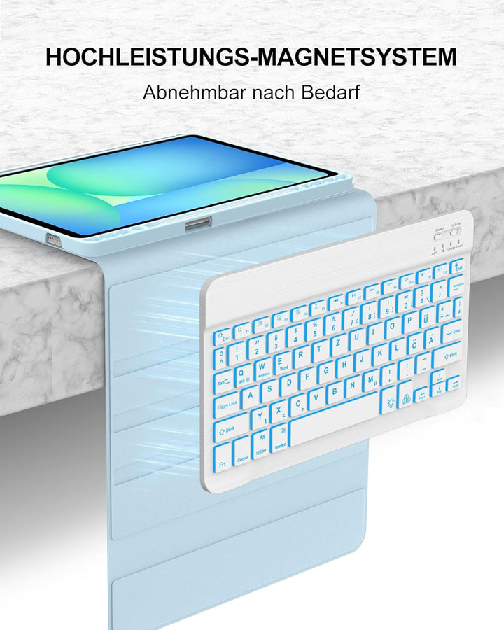 Für Samsung Galaxy Tab S10 FE Hülle mit Tastatur 7-Farben Beleuchtung, für S9 FE/S9 10,9/11 Zoll (20